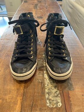 adidas Black High-Top Sneakers with Gold Hardware